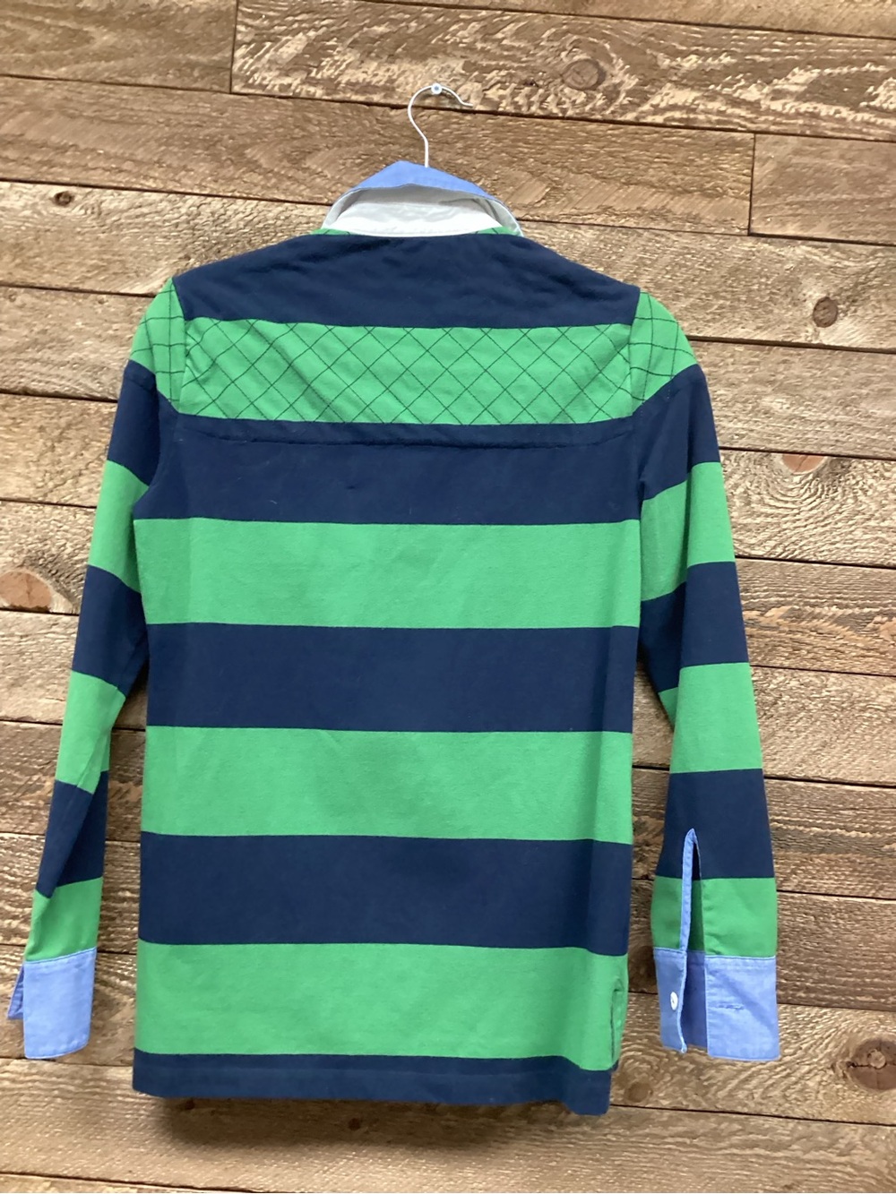 Polo-Style Striped Rugby Sweater - Green & Navy - Picture 7 of 7
